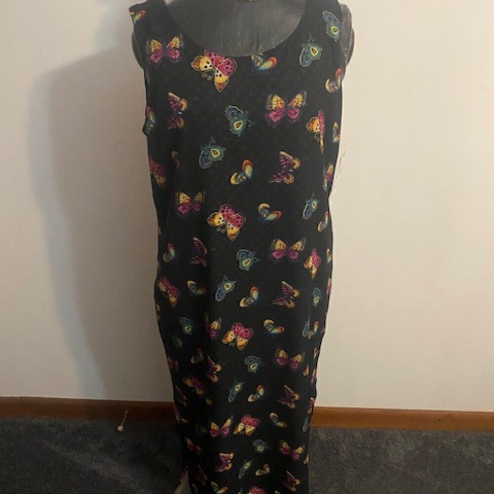 Impressions Reversible Black multi-color butterflies/ Polka dot dress, size M